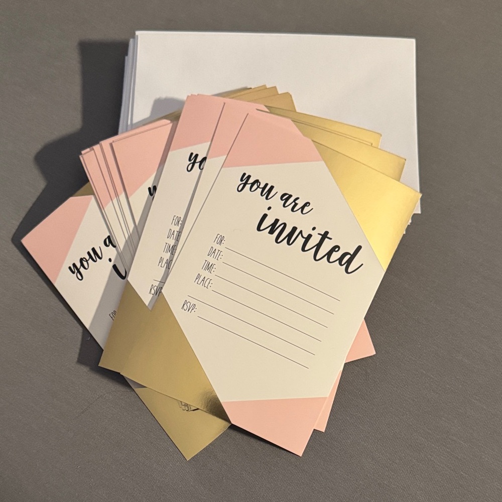 3/$15! 🎈 Pink and Gold Invitation Cards